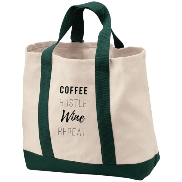 Bags - Coffee Hustle Wine Repeat - Embroidered Shopping Tote