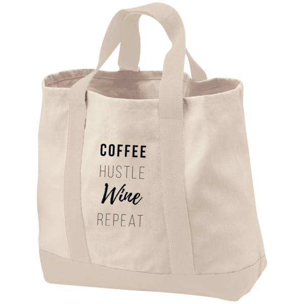 Bags - Coffee Hustle Wine Repeat - Embroidered Shopping Tote