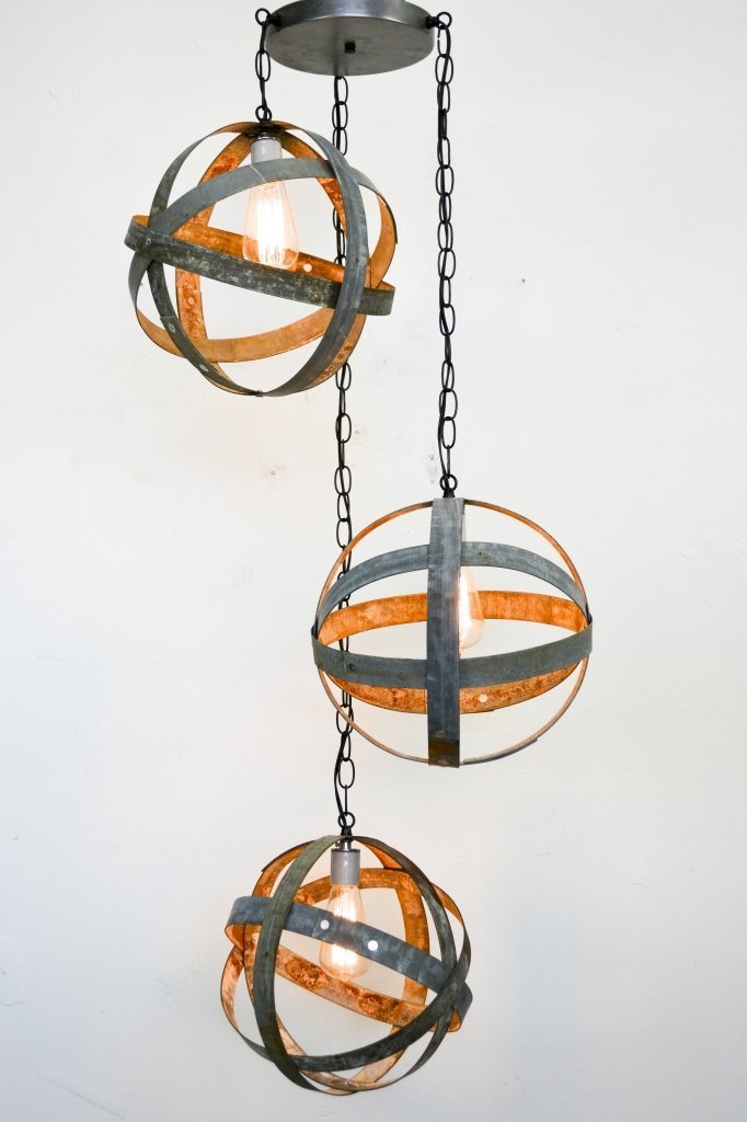 Triple Globe Barrel Ring Chandelier